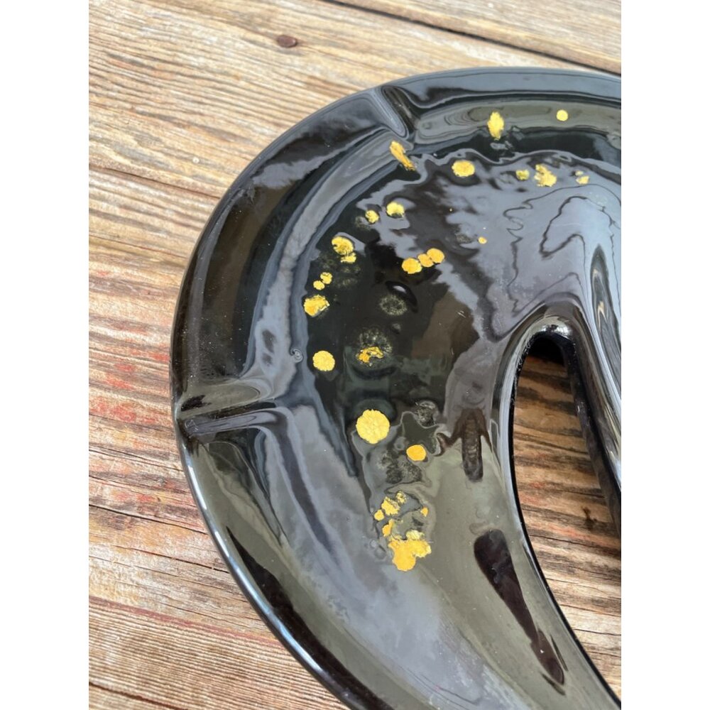 Vintage MCM Black/Gold Ceramic HUGE ashtray Boomerang Atomic 14x9" - Picture 3 of 13